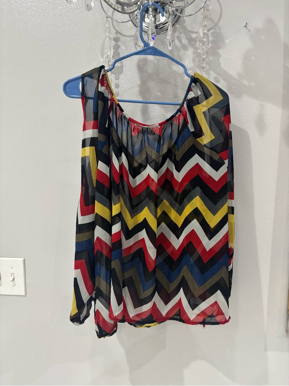 Umgee Multi-Color Chevron Sheer Blouse - Red, Yellow, Blue, Black